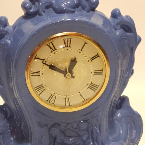 Vintage Blue Lanshire Mantle Clock Holland Mold Ornate Antique Porcelain Works - Picture 2 of 13
